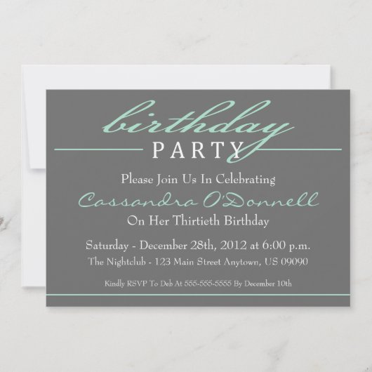 Invitations stylish Birthday Party (Vert) (Devant)