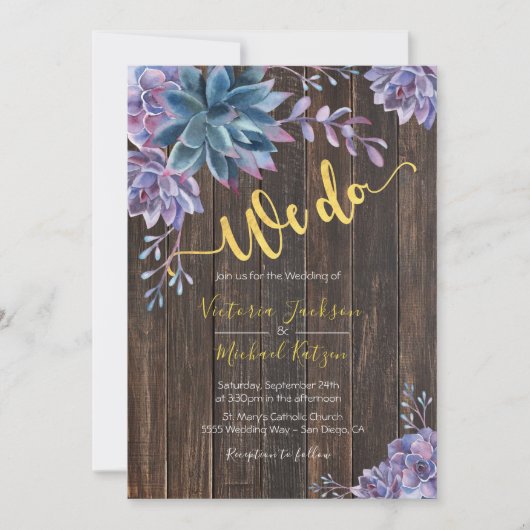 Invitations Succulent Gold Rustic Wedding (Devant)