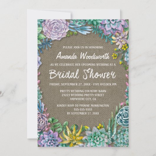 Invitations Succulentes de la nuptiale Rustic Burl (Devant)