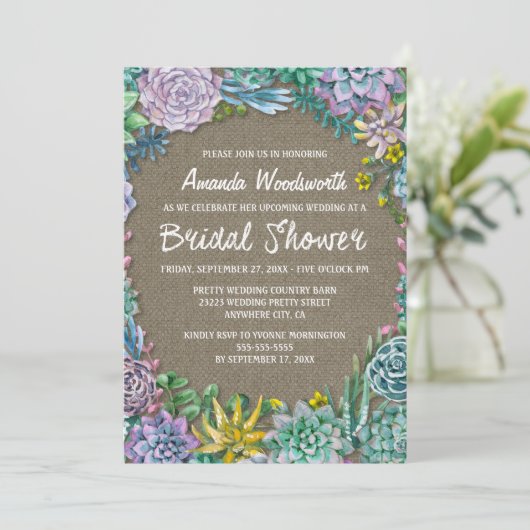 Invitations Succulentes de la nuptiale Rustic Burl (Debout devant)