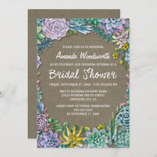 Invitations Succulentes de la nuptiale Rustic Burl (Devant / Derrière)