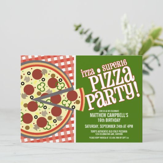 Invitations Super 16 Pizza Party (Debout devant)