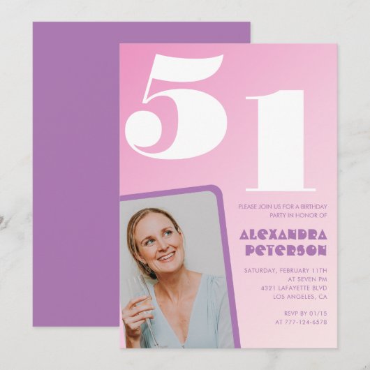 Invitations Super rose 51e anniversaire Retro Phot (Devant / Derrière)