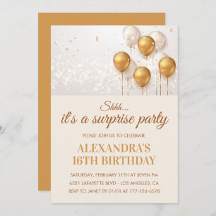 Invitations Surprise 16e anniversaire Gold