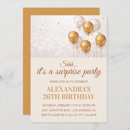 Invitations Surprise 26e anniversaire Gold (Devant / Derrière)