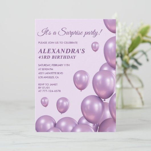 Invitations Surprise 43e anniversaire Ballons viol (Debout devant)