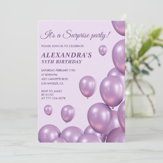 Invitations Surprise 55e anniversaire Balloons Pur (Debout devant)