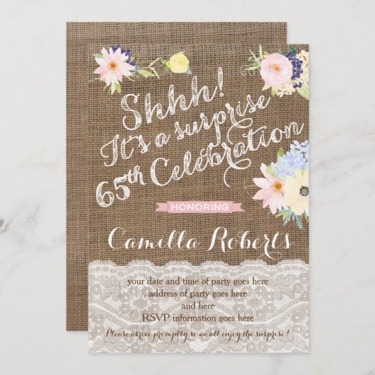 invitations surprise à 65e anniversaire, fête surp (Devant / Derrière)