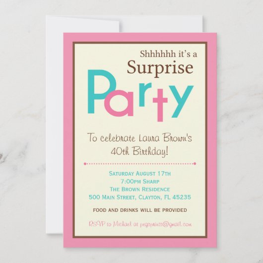 Invitations Surprise Anniversaire - Adulte (Devant)
