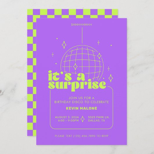 Invitations Surprise Disco Party (Devant / Derrière)