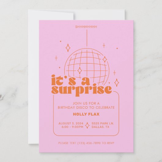 Invitations Surprise Disco Party (Devant)