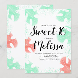 Invitations Sweet 16 aquarelle Monstera feuilles d