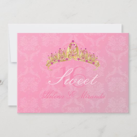Invitations Sweet 16/ tiara/ Damask rose (Devant)
