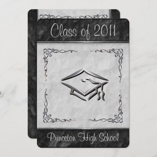 Invitations texturées de diplômes en noir et blanc (Devant / Derrière)