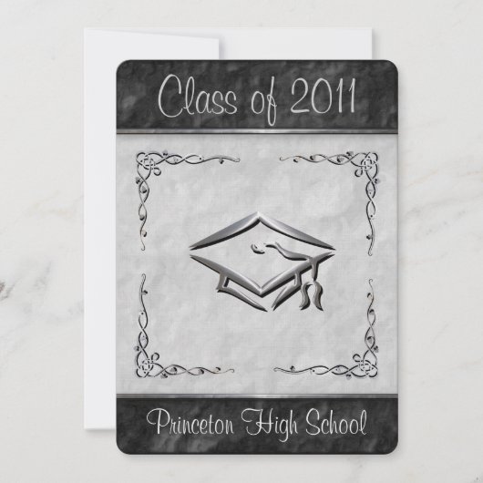 Invitations texturées de diplômes en noir et blanc (Devant)