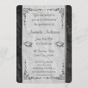 Invitations texturées de diplômes en noir et blanc