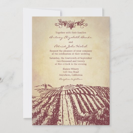 Invitations toscanes de mariage de vignoble (Devant)