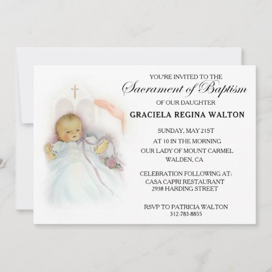 Invitations traditionnelles catholiques de baptême (Devant)