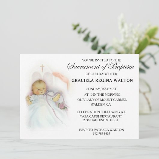 Invitations traditionnelles catholiques de baptême (Debout devant)