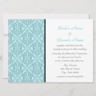 Invitations turquoise Black White Mariage damassé