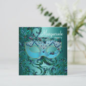 Invitations turquoise Blue Masquerade Party (Debout devant)