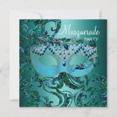 Invitations turquoise Blue Masquerade Party (Devant)