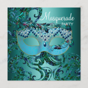 Invitations turquoise Blue Masquerade Party