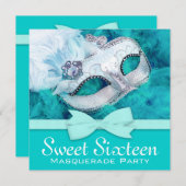 Invitations turquoise Blue Masquerade Party (Devant / Derrière)