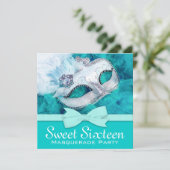 Invitations turquoise Blue Masquerade Party (Debout devant)