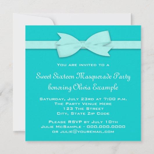 Invitations turquoise Blue Masquerade Party (Dos)