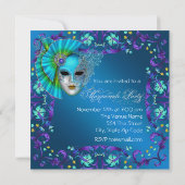 Invitations turquoise Blue Masquerade Party (Dos)