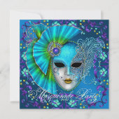 Invitations turquoise Blue Masquerade Party (Devant)