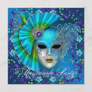 Invitations turquoise Blue Masquerade Party