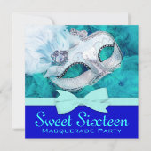 Invitations turquoise Blue Masquerade Party (Devant)
