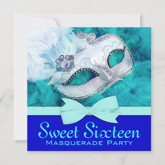 Invitations turquoise Blue Masquerade Party (Devant)