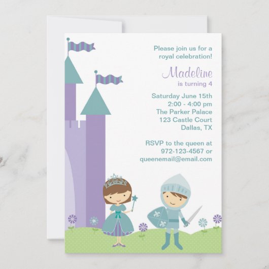 Invitations turquoise et Lavender Princesse et Che (Devant)