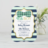 Invitations turquoise et Navy Bowtie Baby Shower (Debout devant)