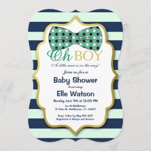 Invitations turquoise et Navy Bowtie Baby Shower