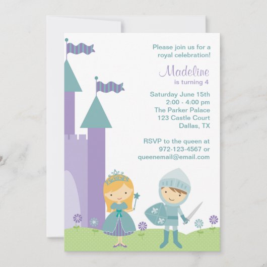 Invitations turquoise et violette de princesses et (Devant)