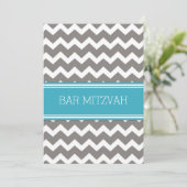 Invitations turquoise Grey Chevron Bar Mitzvah (Debout devant)