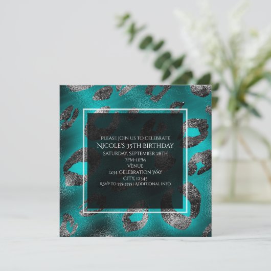 Invitations turquoise & Silver Empreinte de léopar (Debout devant)