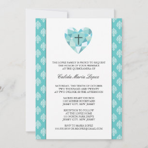 Invitations turquoises Damask Quinceanera