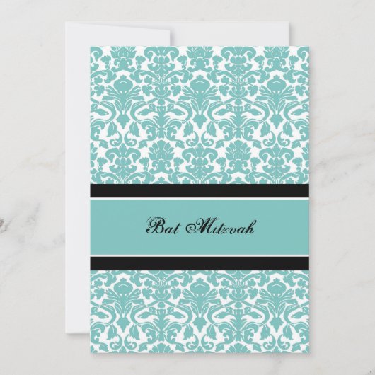 Invitations Turquoises de Bat mitzvah de Damas (Devant)