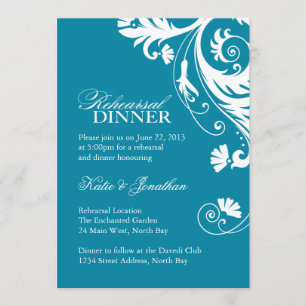 Invitations turquoises de dîner de répétition