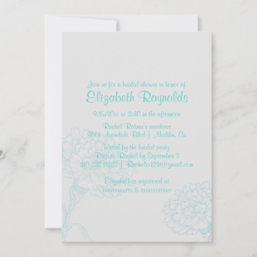 Invitations Turquoises de douche nuptiale (Devant)