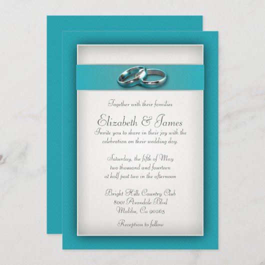 Invitations turquoises de mariage (Devant / Derrière)