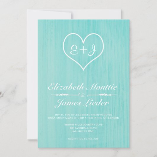 Invitations turquoises de mariage campagnard (Devant)