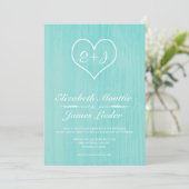 Invitations turquoises de mariage campagnard (Debout devant)