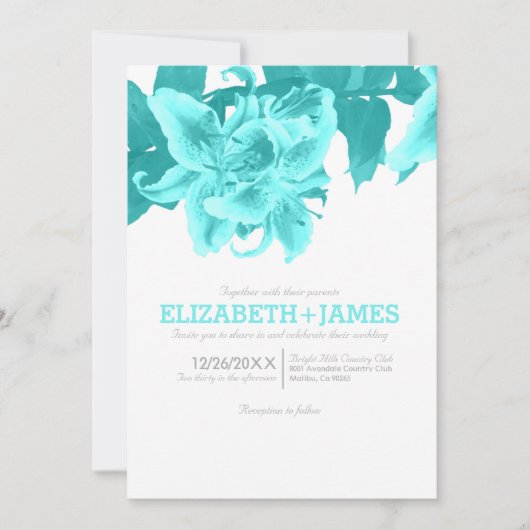 Invitations turquoises de mariage de fleur (Devant)