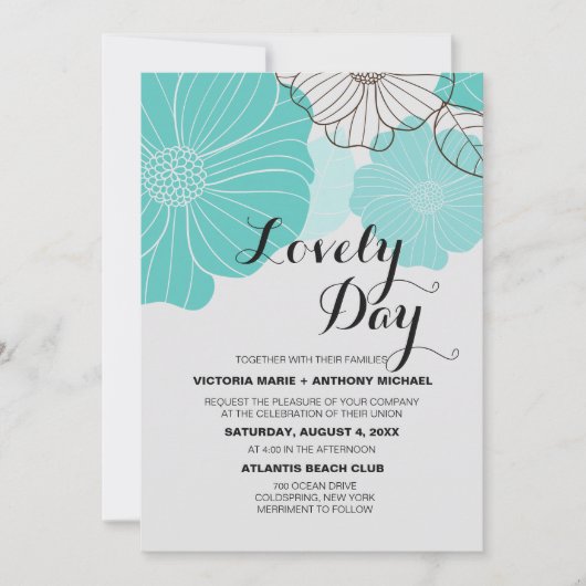 Invitations Turquoises de mariage floral (Devant)